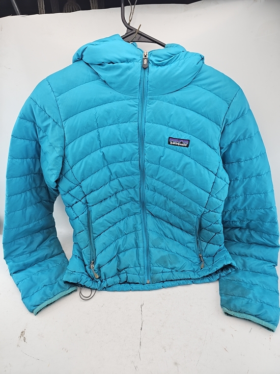 Patagonia Jackets & Blazers - Patagonia Women's Turquoise Blue Puffer Jacket with Hood Stained